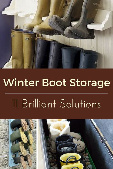 Whether you love or loathe winter, bulky boots are a fact of life when the weather turns cold. Keep from tracking mud and snow through front halls and mudrooms with these creative boot storage ideas to suit families of all sizes and homes of styles. Garage Boot Storage, Boot Storage Entryway, Boot Storage Closet, Boot Storage Diy, Boot Storage Ideas, Bulky Boots, Tall Boot Storage, Mud Boots, Coat Closet Organization