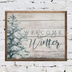 Tinsel and Teal | Antique Farmhouse Welcome Winter Sign, Pine Tree Wall, Winter Board, Wood Reindeer, Farmhouse Classroom, Winter Farmhouse, Welcome Winter, Projets Cricut, Winter Signs