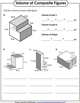 Volume of Composite Figures Worksheet Area Of Composite Figures, Adding Integers Worksheet, Composite Figures, Composite Shapes, Volume Worksheets, 5th Grade Worksheets, Teacher Helper, Spelling Worksheets, Map Skills