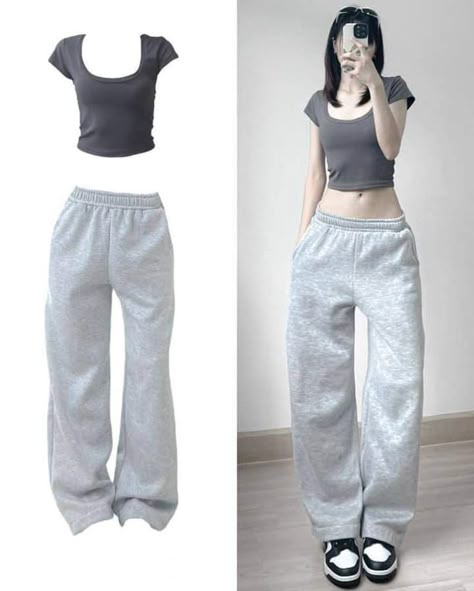 Gray Sweatpants Outfit, Outfit Korean Style, Downtown Outfits, Sweatpants Outfit, Practice Outfits, Trendy Fashion Outfits, Streetwear Fashion Women, Swaggy Outfits, Simple Trendy Outfits