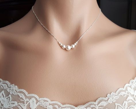 Wedding necklace gifts, bridal pearl jewelry in sterling silver, elegant pearl with different sizes, bridal shower, party jewelry wear, mother of the groom gift, mother of the bridal gift.  Description of Necklace: 1- Pearls with different size 2mm 4mm, 6mm, 8mm are made of high quality pearl  2- Chain and components are made of solid .925 Sterling Silver 1.4mm Flat Cable Chain HOW-TO ORDER: - Select desired length of necklace from drop down menu. - Photos for you to view  model wearing necklace is 16 & 18 inches in from end to end Including Pearls - Photo #6 for you to view and choosing Length size of necklace ** MEASURE - For the perfect length... 1- Use a string to mark where you'd like your necklace to hang 2- Lay the string on a ruler to measure the length  GIFT WRAP: - Your jewelry w Cheryl Leigh, Bridal Pearl Jewelry, Elegant Pearl Jewelry, Bridal Jewelry Pearl Sets, Basic Workout, Bridal Pearl Necklace, Pearl Bridal Jewelry, Pearl Jewelry Wedding, Forest Theme