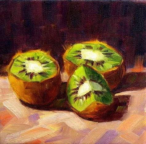 Kiwi Acrylic Painting, Kiwi Still Life, Kiwi Painting, Foodie Art, Vibes Art, Daily Painters, Gouache Art, Oil Pastel Drawings, Oil Pastel Art