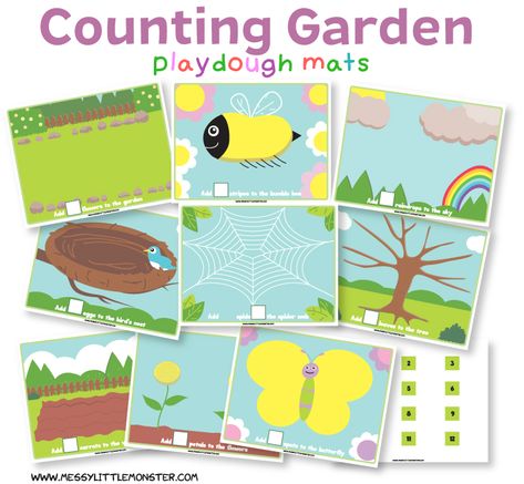 Preschool Playdough Mats Free, Counting Playdough Mats, Garden Playdough Mats, Printable Play Doh Mats, Free Playdough Mats, Playdoh Mats Free, Playdoh Mats Printable, Playdough Mats Free Printables, Spring Playdough Mats