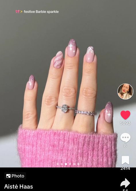 Smart Tip Nail, Nail Extensions Aesthetic, January Nails Pink, Nail Designs Wedding Guest, Christmas Nail Designs 2024, Short Almond Nails Designs Winter, Nail Art Designs For Engagement, Pink Winter Nail Designs, Nails Nude Ideas