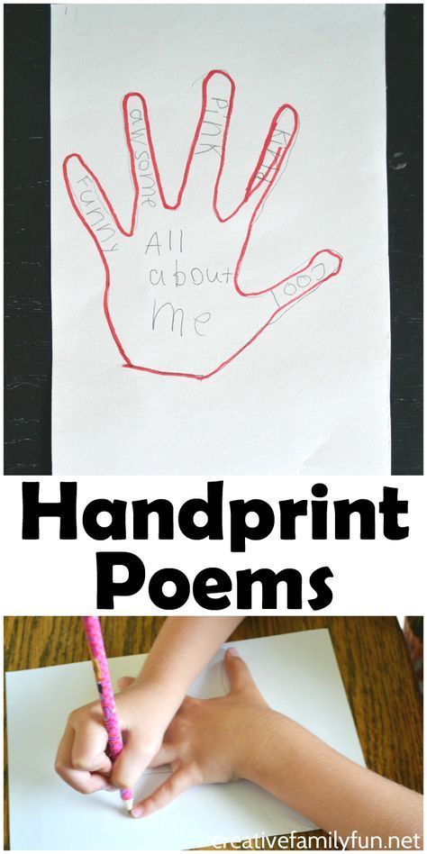 Handprint Poems, Simple Poetry, Writing For Kids, Handprint Poem, Poem Activities, Poetry Tea Time, Write A Poem, School Age Activities, Poetry Activities