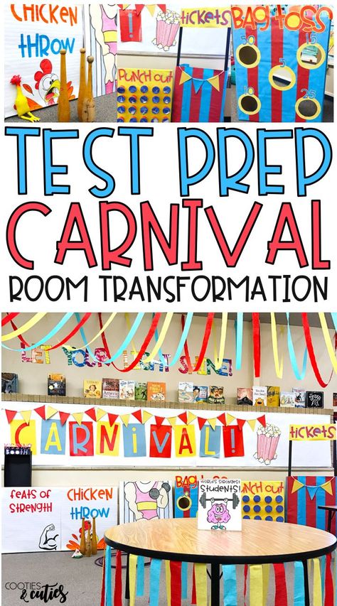 3rd Grade Test Prep, Carnival Classroom, Test Prep Fun, Prep Room, Circus Classroom, Testing Motivation, Math Night, Staar Test, Classroom Transformation