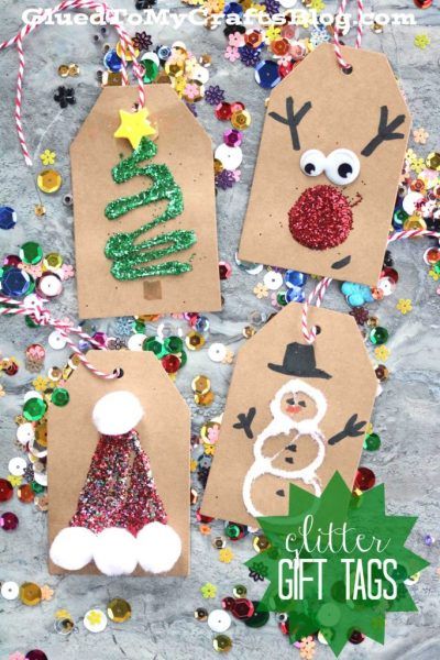 Simple Glitter Christmas Gift Tags - Kid Craft DIY Diy Crafts For Christmas, Crafts For Christmas, Xmas Gift Tags, Fun Holiday Crafts, Christmas Gift Tags Diy, Christmas Gift Tags Handmade, Xmas Tags, Gift Tags Diy, Kid Craft