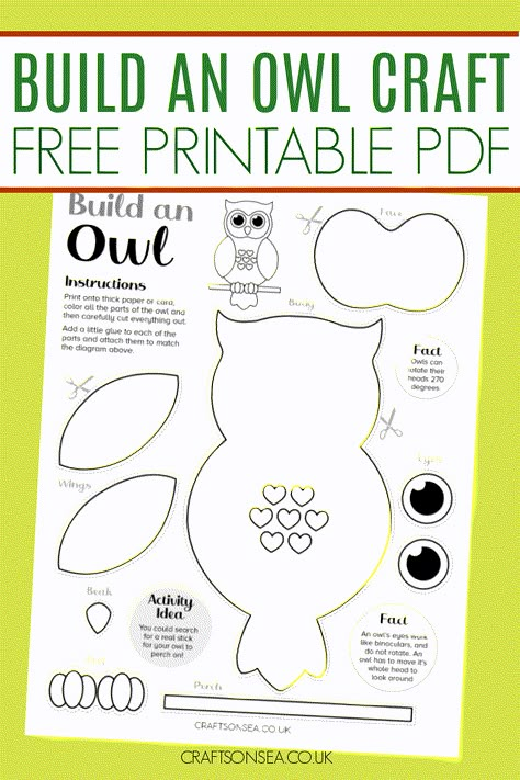 Cut and Paste Build An Owl Craft Owl Craft Kindergarten, Owl Template Printable Free Pattern, 3d Owl Crafts, Owl Activity For Kids, Owl Template Printable Free, Owl Crafts For Adults, Owl Paper Crafts, Owl Crafts For Preschoolers, Bird Craft Ideas