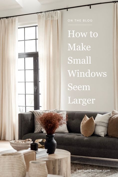 Curtains For Tiny Windows, How To Decorate Short Windows, Curtains For Odd Shaped Windows, How To Make A Small Window Look Bigger, Make Small Windows Look Bigger, Curtain Ideas For Small Windows, Curtain For Small Window, Short Window Treatments, Shaped Windows