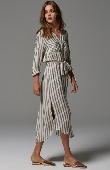 Button Up Dress Outfit, Vestidos Sport, Dress Outfit Winter, Long Sleeve Button Up Dress, Tie Up Shirt, Long Sleeved Dress, Winter Dress Outfits, Long Dress Casual, Striped Midi Dress