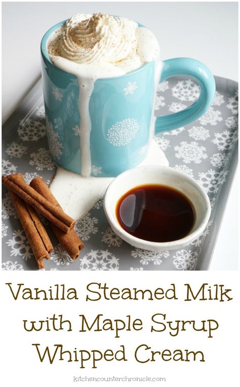 How to make vanilla steamed milk with maple syrup whipped cream at home - A simple alternative to hot chocolate that is perfect for kids. | Milk Recipe | Drink Recipe | Sugar Free Recipe | Winter | Christmas Recipe | Steamed Milk Recipe, How To Steam Milk, Healing Drinks, Patty Food, Chocolate Alternatives, Sugar Free Recipe, Best Hot Chocolate Recipes, Steamed Milk, Kids Milk