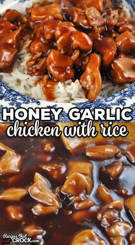 This Honey Garlic Chicken with Rice recipe takes one of my family's all time favorite crock pot recipes and makes it into a stove top recipe. So yummy! via @recipescrock East Stovetop Dinners, Honey Garlic Chicken Stovetop, Honey Garlic Chicken Chinese, Quick And Easy Dinner Recipes Stovetop, Stove Top Supper Ideas, Easy Stove Top Meals Cheap, Chicken And Rice Recipes Easy Stove Top, Chicken Breast With Rice Recipes, Chicken And Rice Recipes Stovetop