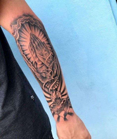 Praying Hands Tattoo Design, Maria Tattoo, Black People Tattoos, Tattoo Ideas Males, Forearm Tattoo Quotes, Praying Hands Tattoo, Simple Forearm Tattoos, Tattoo Shading, Forearm Sleeve Tattoos