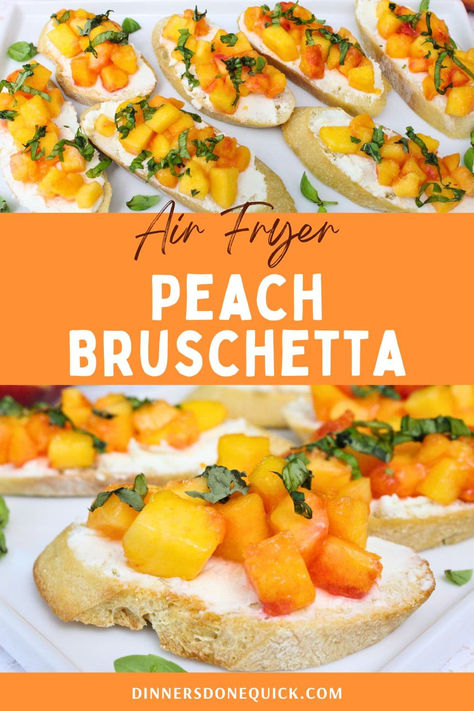 Elevate your appetizer game with this Air Fryer Peach Bruschetta! Fresh, juicy peaches atop creamy goat cheese and toasted crostini, all prepared effortlessly in the air fryer. Perfect for summer gatherings, light lunches, or a tasty snack, this peach bruschetta is a delightful mix of sweet and savory. 🌞🍑 Get the full recipe and impress your guests with this refreshing dish! #PeachBruschetta #AirFryerRecipe #PeachRecipes #SummerAppetizers Bruschetta With Goat Cheese, Peach Bruschetta, Peach Appetizer, Basil Goat Cheese, Light Lunches, Summer Appetizers Easy, Toasted Crostini, Peach Recipes, Air Fryer Recipe