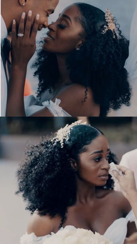 This style would look lovely Wedding Hairstyles With Natural Hair, Wedding Veil Natural Hair, Natural Hairstyle Wedding Guest, Elegant Wedding Hair Black Women, Natural Hairstyles For A Wedding, Curly Wedding Hair Black Women, Wedding Hair Natural African American, Type 4 Wedding Hairstyles, Coily Hair Wedding Styles