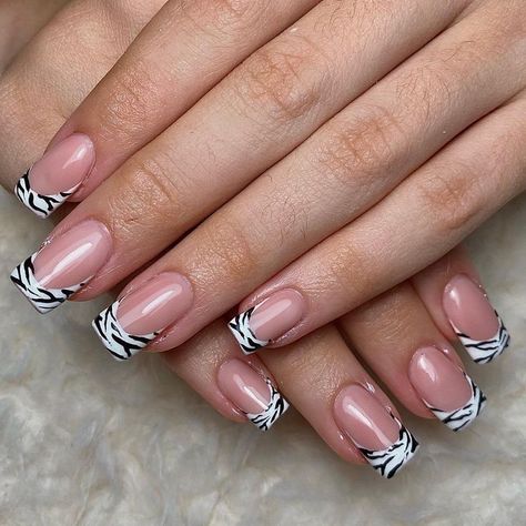 Zebra Tips Nails, French Tip Zebra Nails, Zebra Print French Tips, Zebra Tip Nails, Zebra Print French Tip Nails, Zebra French Nails, Zebra French Tip Nails, Zebra French Tip, Nails Acrylic French Tip