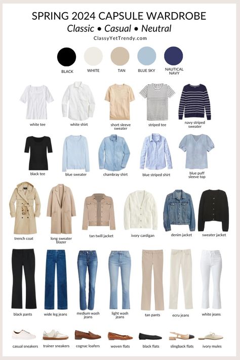 My 30-Piece Spring 2024 Classic Casual Neutral Capsule Wardrobe In My Closet - Classy Yet Trendy Women's Fashion Capsule Wardrobe, Classic Casual Outfits For Women Chic, Spring 2025 Capsule Wardrobe, Spring Capsule 2024, Spring Wardrobe 2024, Womens Spring Fashion 2024, Spring Casual Outfits 2024, 2024 Spring Fashion, 2024 Capsule Wardrobe