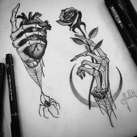 Womens Spider Tattoo, Spider And Rose Tattoo, Skull Sternum Tattoo, Skull Rose Tattoos, Spider Tattoo, Creepy Tattoos, Dope Tattoos For Women, Tattoo Ideas Female, Tattoo Style Drawings