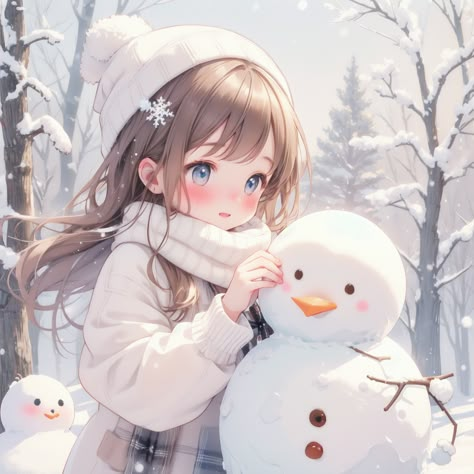 AI-generated Illustration snowman  #ai  #wallpaper  #girl #illustration  #background  #scenery #snow Anime Snow, Background Scenery, Couple Profile, Snow Girl, Girl Illustration, Illustration Background, Winter Art, Girl Drawing, Digital Art