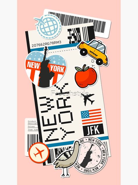 Ticket To New York, New York Stickers, Boarding Pass Design, Tourist Souvenirs, Macbook Air Stickers, Summer Stickers, Work Stickers, Sticker Water Bottle, Stickers Printable