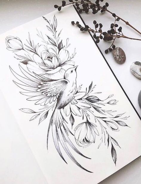 Sparrow And Peony Tattoo, Tattoo Birds And Flowers, Bird Angel Tattoo, Bird Flower Tattoo Design, Bird Sleeve Tattoo Women, Bird Leg Tattoo, Bird Sleeve Tattoo, Bird With Flowers Tattoo, Bird Flower Tattoo