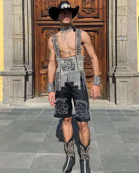 Gay Cowboy Outfit, Rave 2023, Cowboy Robot, Mens Rave Outfits, Bonnaroo Outfits, Cowboy Outfit For Men, Asos Men, Cowboy Costume, Rapper Outfits