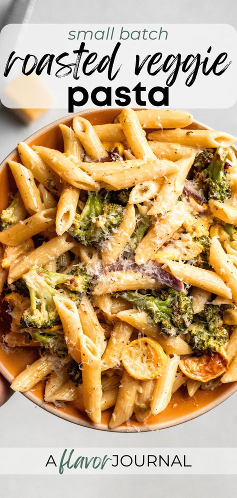 Small Batch Pasta, Roasted Yellow Squash, Broccoli Roasted, Roasted Vegetable Pasta, Parmesan Cheese Sauce, Gluten Free Dinner Easy, Creamy Pasta Recipes, Vegetarian Pasta Recipes, Roasted Onions