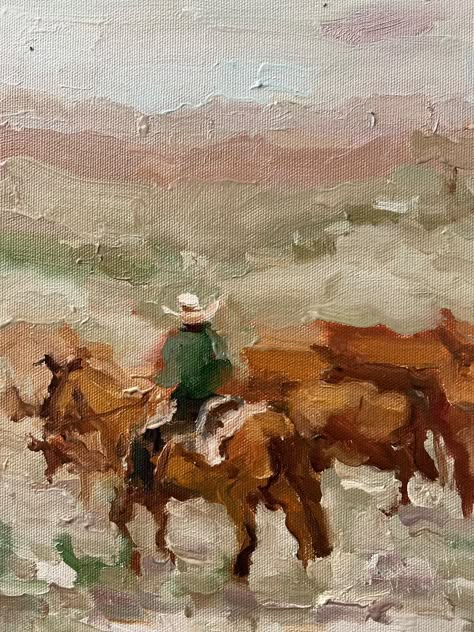 Diana Dotu  | DiyaSanat | Original Oil Painting Western Inspired Paintings, Western Sky Painting, Farm Landscape Art, Old Western Paintings, Western Art Aesthetic, Western Abstract Painting, Wall Art Western, Abstract Cowboy Painting, Cowboy Paintings Western