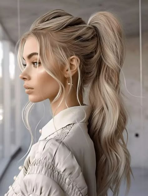 Wedding Day Ponytail With Veil, Prom Hair Inspo Ponytail, Wedding Bridal Ponytail, High Elegant Ponytail, Wedding Hairstyles High Ponytail, High Ponytail Bridal Hair, Simple High Ponytail Hairstyles, Wedding Hair High Ponytail, High Tail Hairstyles