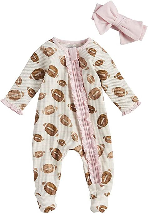 Amazon Baby Clothes, Girls Football Outfit, Baby Football Outfit, Baby Girl Sleepers, Amazon Baby, Football Baby, Football Outfits, Fall Baby, Mud Pie