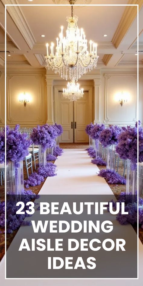 Planning your dream wedding? Your wedding aisle deserves attention! Check out these 23 stunning wedding aisle decor ideas that fit every style imaginable. From lush floral arrangements featuring purple delphiniums to rustic and minimalist themes, there’s something here for your perfect day. Transform your aisle into a breathtaking space that captivates your guests and sets the tone for your ceremony. Discover different materials, colors, and aesthetics that suit your unique wedding vision. Elevate your special day with these dreamy decor inspirations! Aisle Decorations Wedding Church, Minimalist Wedding Ceremony Decor, Indoor Wedding Aisle, Beautiful Wedding Aisle, Aisle Decorations Wedding, Wedding Aisle Candles, Church Aisle Decorations, Indoor Wedding Ceremony, Wedding Aisle Decor