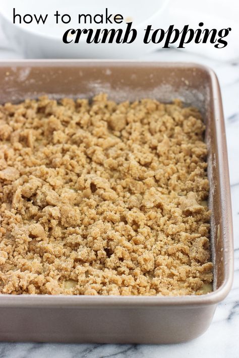 Learn how to make crumb topping with this easy, four-ingredient recipe. These crumb cake crumbs aren’t just for crumb cake – they make a perfect topping for all kinds of quick breads, cakes, and fruit desserts. Top with powdered sugar for a classic touch. Crumb Cake Topping Recipe, Crumble Topping Recipe, Crumb Cake Topping, Crumb Topping Recipe, Streusel Topping Recipe, Blueberry Coffee Cake, Deco Chandelier, Bisquick Recipes, Treats Recipes