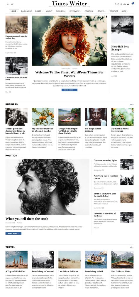 Times Writer - Magazine WordPress Theme Fun Newspaper Design, News Portal Web Design, Website News Design, Web Magazine Design, News Website Design Layout, Newspaper Website Design, News Site Design, Article Website Design, Website Blog Design Layout