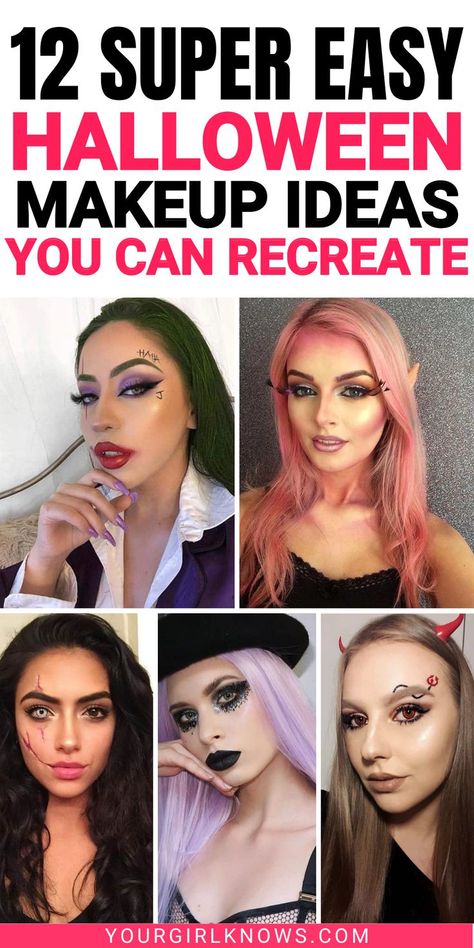 If you suck at creating cool Halloween makeup looks just like me, then girl, here are 12 super easy Halloween makeup looks are 100% everything you can create and still will help you STAND OUT in the party! Check them out else you'll miss them forever, haha | hallowen makeup easy | halloween makeup looks easy | cute halloween makeup easy | halloween makeup easy simple | halloween makeup easy simple last minute | halloween makeup cute | Easy Cute Halloween Makeup, Cute Halloween Makeup Easy, Halloween Makeup Easy Simple, Halloween Makeup Looks Scary, Makeup Looks Scary, Halloween Nails Scary, Halloween Makeup Looks Easy, Halloween Makeup Cute, Last Minute Halloween Makeup