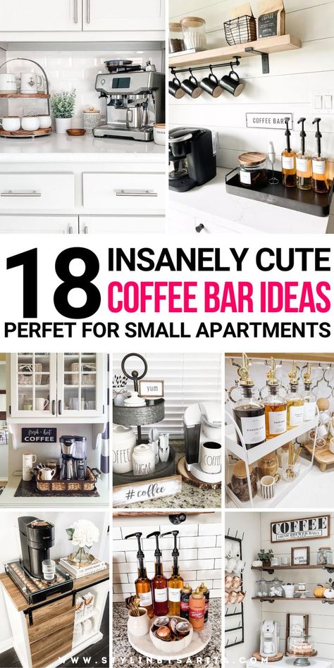 coffee bar ideas Compact Coffee Bar, Coffee Bar In Small Kitchen, How To Set Up A Coffee Bar At Home, Coffee Bar Small Space, Tiny Coffee Station, Party Coffee Bar Ideas, Small Coffee Bar Ideas Modern, Small Coffee Nook, Coffee Bar Ideas Modern