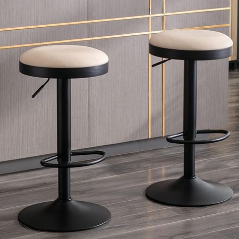 Amazon.com: Ya-Home Modern Swivel Bar Stools Set of 2, Round Adjustable Height Bar Chairs with Footrest, Comfy Island Stools with Black Metal Base for Kitchen Dining Room Bar, PU Beige : Home & Kitchen Modern Swivel Bar Stools, Chairs For Kitchen Island, Round Bar Stools, Chairs For Kitchen, Bar Stool Seats, Island Stools, Stools For Kitchen Island, Backless Bar Stools, Bar Stool Chairs