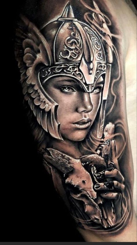 Viking Shield Maiden Tattoo, Freja Tattoo, Shield Maiden Tattoo, Valkyrie Tattoos, Freya Tattoo, Nordic Artwork, Aphrodite Tattoo, Athena Tattoo, Viking Warrior Tattoos