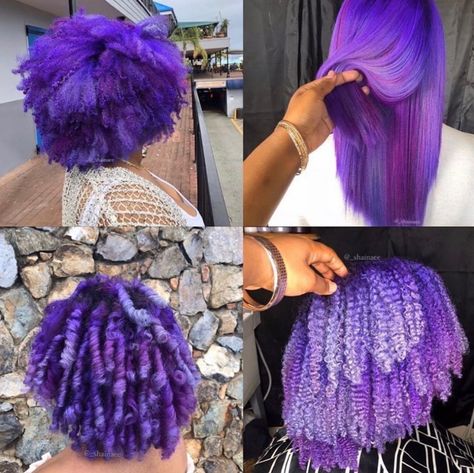 Naturallclub Bold Color Hair Ideas, Crazy Colorful Hair, Dyed Natural Hair Purple, Punky Colour Hair Dye, Cute Hair Dye Colors, Short Purple Hair Ideas, Colorful Natural Hair, Purple Curly Hair, Purple Natural Hair