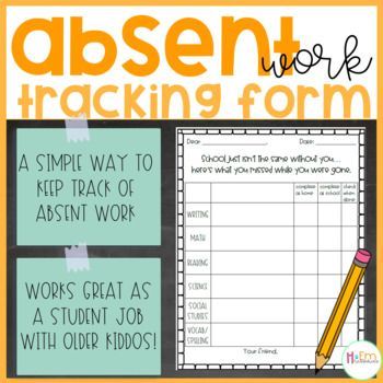 Tired of keeping up with absent work? Let these simple, easy to use absent work tracking forms make your life easier !Each time a student is absent, I place one of these babies on their desk as a reminder. Throughout the day I, or a responsible student, will fill in the sheet with the important details of our lessons. Viola! When your absent student comes back, they will have everything they need to get caught up. Absent Work Organization, Absent Work, Organized Teacher, Absent Students, Second Grade Teacher, Student Jobs, Middle School Teachers, Teaching Style, Teacher Organization