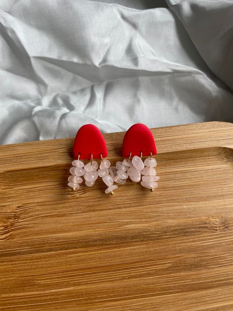 Polymer Clay Earrings 2023, Polymer Clay Earrings Elegant, Elegant Clay Earrings, Red Clay Earrings, Red Polymer Clay Earrings, Minimalistic Earrings, Ceramic Jewellery, Polymer Clay Flower Jewelry, Polymer Inspiration