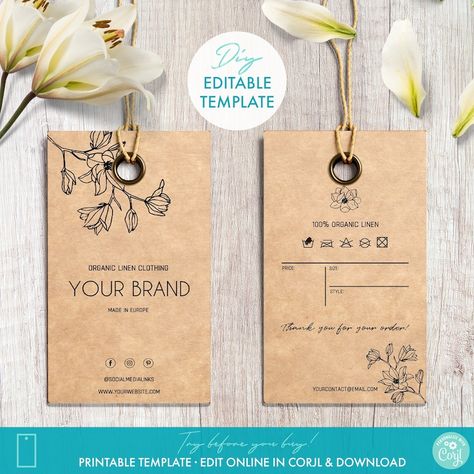 Buy Printable Clothing Custom Price Tags Template 2 X Online in India - Etsy Price Tag Template, Price Tag Design, Custom Hang Tags, Hang Tags Clothing, Hang Tag Design, Tag Template, Label Templates, Personalized Stickers, Price Tags