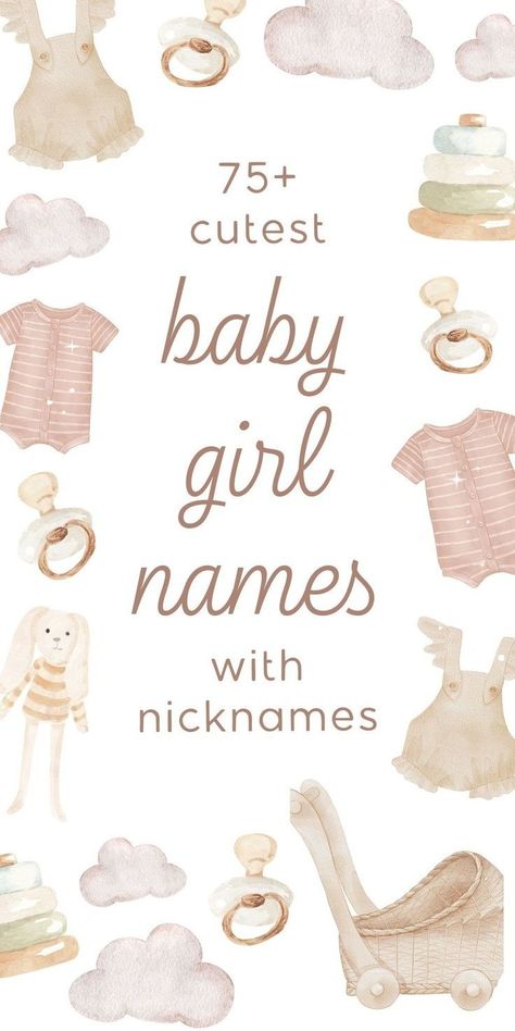 Gorgeous long girl names that can be shortened to beautiful nicknames. Almost a hundred sweet baby girl names with pretty nicknames! (Girl names with nicknames + baby names and meanings) Cute Girl Names With Nicknames, Girls Names With Nicknames, Long Names With Nicknames, Pretty Nicknames, Nicknames For Baby Girls, Girl Names With Nicknames, Best Baby Girl Names