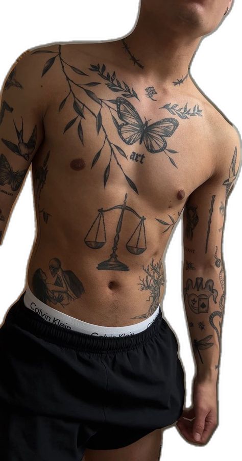 Lover Chest Tattoo, Chest Tattoo Men Ideas Simple, Unique Patchwork Tattoo Ideas, Map Chest Tattoo, Butterfly Chest Tattoo Men, Ftm Chest Tattoo, Shoulder Chest Tattoo Men, Chest Tattoo Script, Sternum Tattoo Men