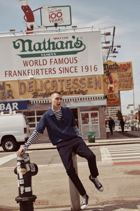 Yuri Pleskun Walks on the Wild Side for GQ France Mens Fashion Editorial, Walk On The Wild Side, Street Style Edgy, The Embrace, Coney Island, Street Style Chic, 인물 사진, Mens Fashion Trends, Photography Inspo