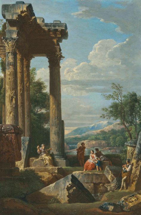 Giovanni Paolo Panini (Piacenza 1691-1765 Rome) | An architectural capriccio with an apostle preaching | 18th Century, Paintings | Christie's Famous Roman Paintings, Old Rome Painting, Ancient Rome Paintings Aesthetic, Old Paintings Greek Gods, Ancient Paintings Greece, Greece Painting Wallpaper, Baroque Nature Painting, Famous Old Paintings Art History, Old Historical Paintings