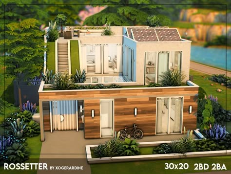 Sims 4 Garden Ideas No Cc, Eco Modern House, Sims 4 Eco Lifestyle House, Sims 4 Bedroom Ideas No Cc, Sims Interior Design, Sims 4 Houses No Cc, Sims 4 Eco House, Sims 4 Cc Lots, Sims 4 Japanese House