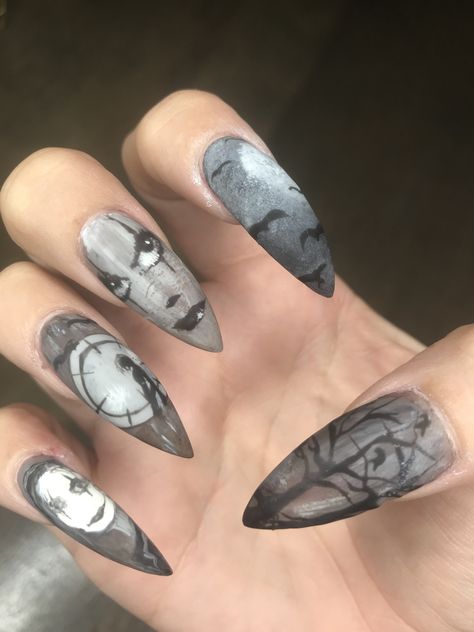 Inspiration from the movie “The Crow” on my nails The Crow Nails, Crow Nails, Nails Artwork, Crow Movie, Long Stiletto Nails, Long Stiletto, Different Nail Designs, The Crow, Halloween Nail Designs