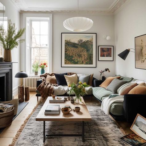 Staged Living Room Ideas, Interior Design Long Narrow Living Room, Style Long Living Room, Long Loungeroom Styling, Rectangular Lounge Ideas, Large Rug Small Living Room, Two Sofas Facing Each Other Small Room, Terrace House Living Room Ideas, Two Wall Living Room Layout