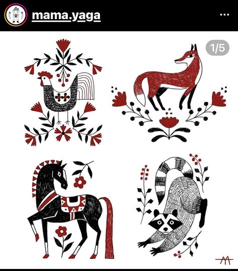 Folktale Tattoo, Ukrainian Folk Art Tattoo, American Traditional Folk Tattoo, Russian Folk Art Illustration, Deer Folk Art, Polish Folk Tattoo, Nordic Folk Art Tattoo, Dnd Tracker, Scandanavian Tattoo