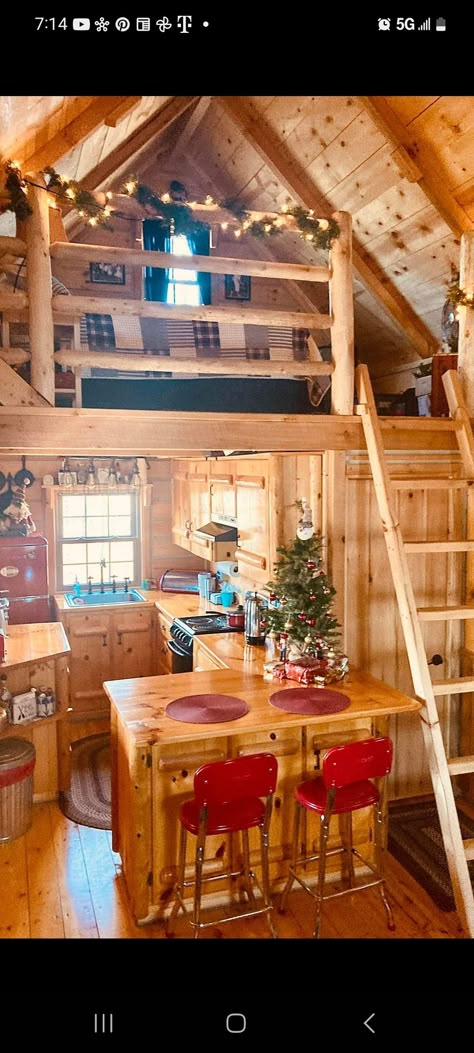 Tiny Cabins Interiors, Holiday Cabin, Small Cabin Interiors, Pine Cabin, Small Log Cabin, Tiny House Interior Design, Shed To Tiny House, Prefab Cabins, Tiny House Loft